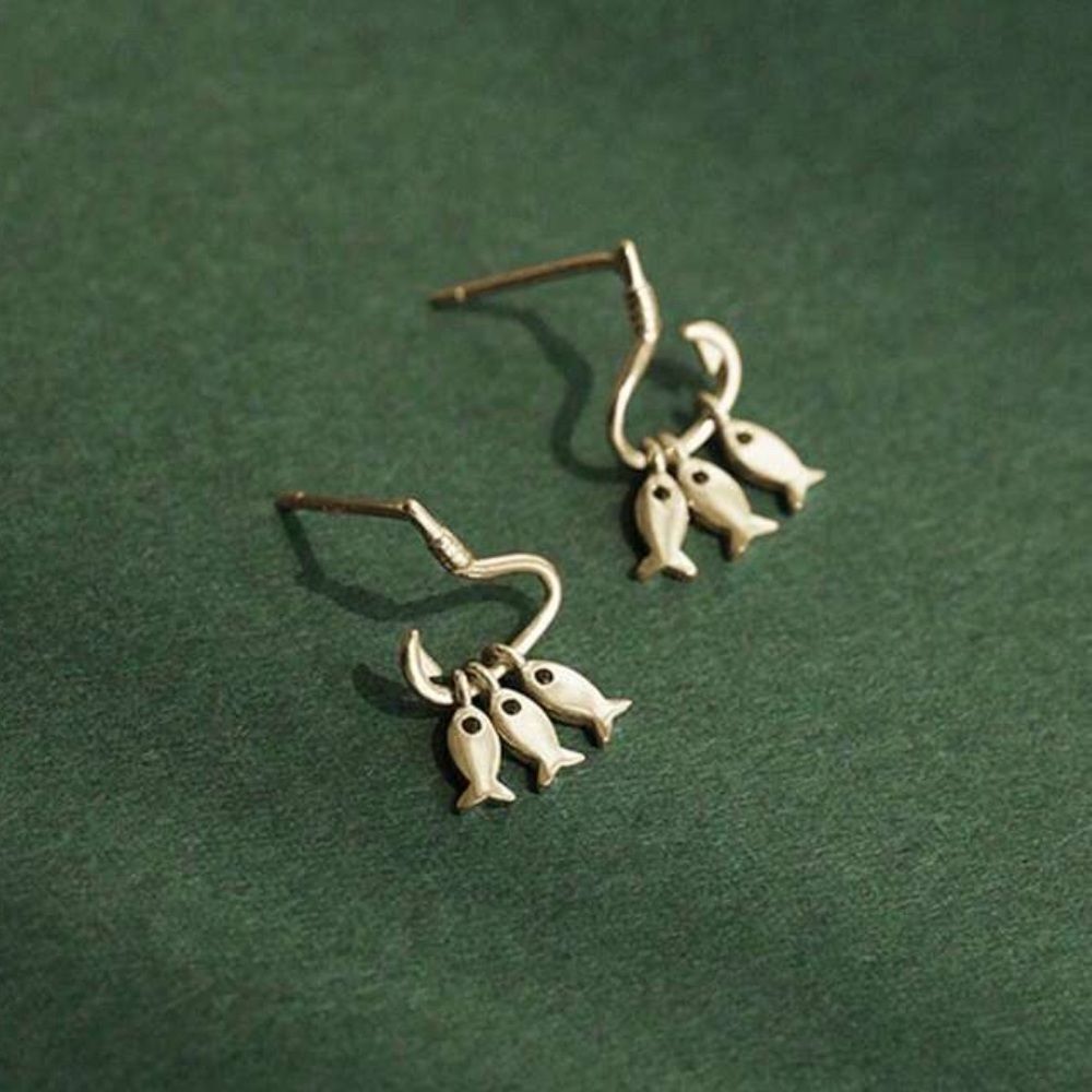 Gold Fish Charm Earrings S1014